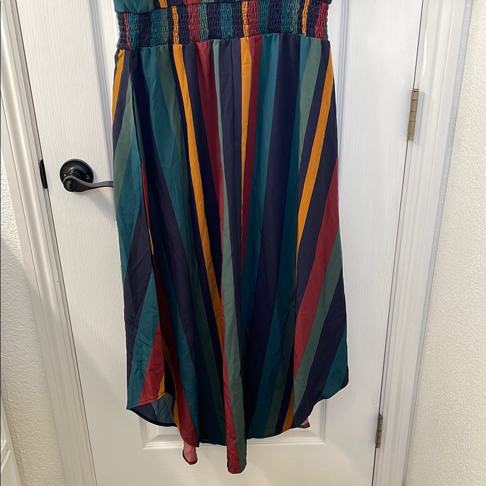 BloomChic Green and Blue Asymmetrical  Wrap Sundress - Picture 7 of 8